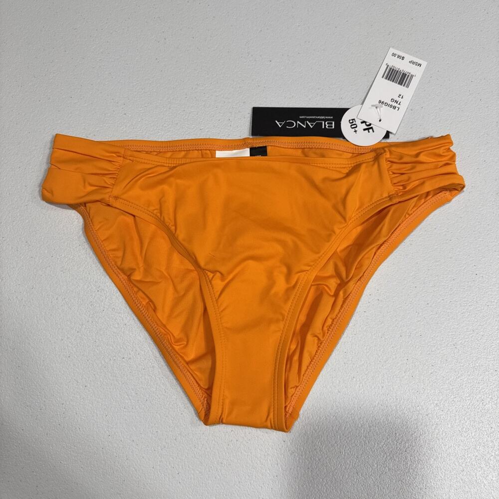 La Blanca Island Goddess Shirred Hipster Bikini Bottom Sz 12 Tangerine UPF 50+